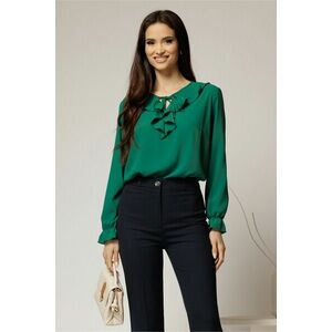 Bluza verde eleganta cu volanase si snur la decolteu imagine