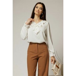 Bluza alba eleganta cu volanase si snur la decolteu imagine