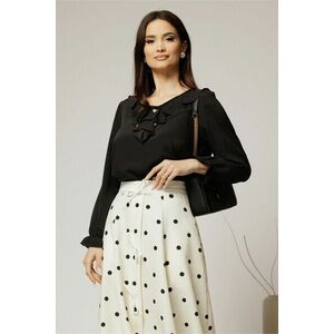 Bluza neagra eleganta cu volanase si snur la decolteu imagine