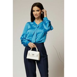 Bluza albastra din satin cu croi lejer si guler tip esarfa imagine