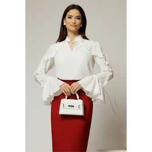 Bluza alba eleganta din voal plin cu volanase pe maneci si snur la decolteu imagine