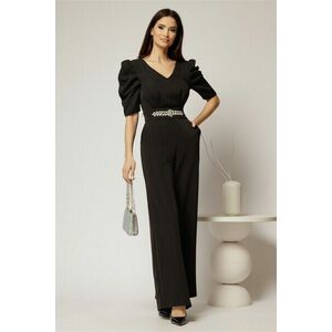 Salopeta Emma lunga neagra de ocazie cu accesoriu pe talie imagine