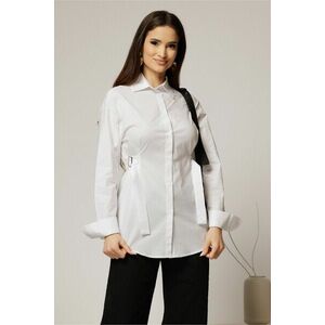 Camasa alba lunga din poplin cu croiul larg si catarame imagine