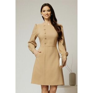 Rochie DY Fashion scurta bej cu nasturi pe bust si fusta tip A imagine