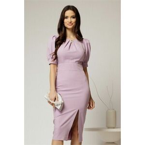 Rochie DY Fashion lila conica cu maneci bufante scurte si detaliu la decolteu imagine