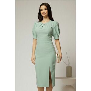 Rochie DY Fashion vernil conica cu maneci bufante scurte si detaliu la decolteu imagine