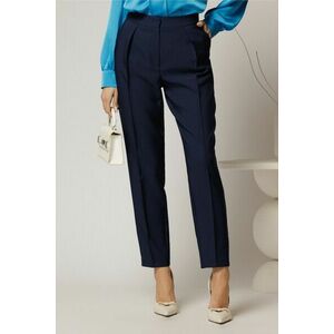 Pantaloni DY Fashion bleumarin cu pliu din talie si buzunare imagine