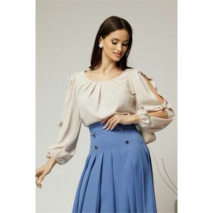 Bluza Dy Fashion ivoar din voal plin cu maneci crapate si fundite imagine