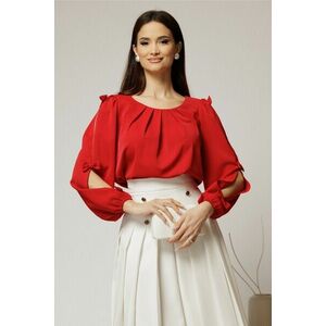 Bluza Dy Fashion rosie din voal plin cu maneci crapate si fundite imagine