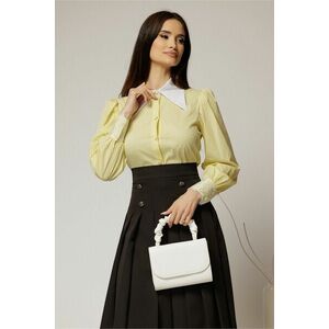 Camasa galbena din poplin cu guler ascutit si mansete cu dantela imagine