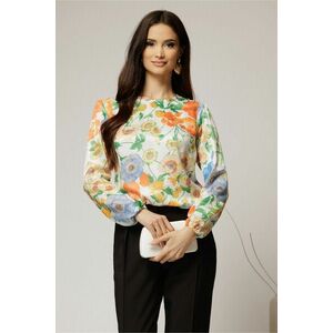 Bluza alba din satin cu imprimeuri oranj si croi lejer imagine