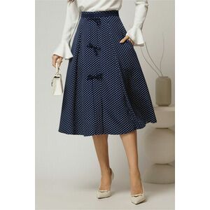 Fusta DY Fashion midi bleumarin cu buline si fundite in contrast imagine