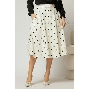 Fusta DY Fashion midi alba cu buline si fundite in contrast imagine