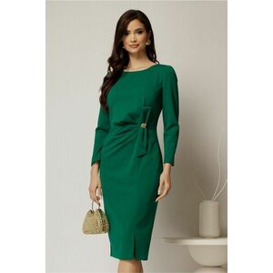 Rochie midi verde din crep cu detaliu pe talie imagine