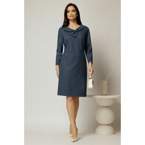 Rochie midi bleumarin din jerse cu design la decolteu si buzunare pe fusta imagine