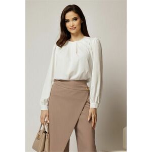 Bluza alba din voal plin cu perle la decolteu si pliuri imagine