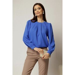 Bluza albastra din voal plin cu perle la decolteu si pliuri imagine