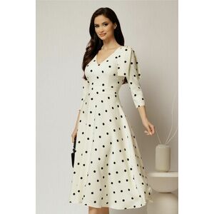 Rochie DY Fashion alba cu buline cu funda pe umar imagine