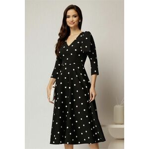 Rochie DY Fashion neagra cu buline albe si funda pe umar imagine