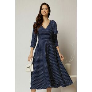 Rochie DY Fashion bleumarin cu buline albe si funda pe umar imagine