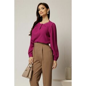 Bluza magenta din voal plin cu perle la decolteu si pliuri imagine