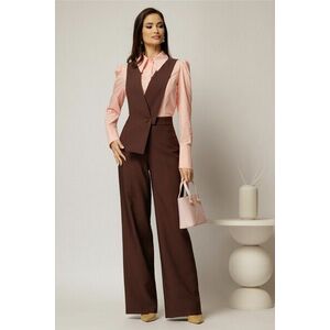 Pantaloni maro evazati cu bretele detasabile imagine