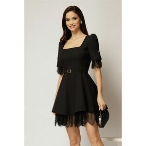 Rochie DY Fashion scurta neagra cu dantela la fusta si maneci imagine