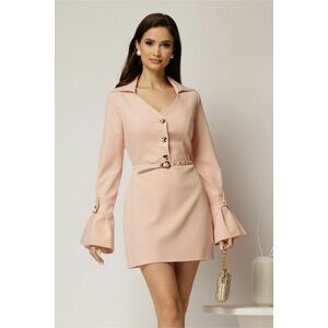 Rochie DY Fashion roz cu maneci evazate si decolteu cu guler imagine