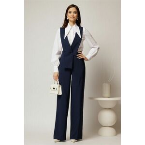 Pantaloni bleumarin evazati cu bretele detasabile imagine