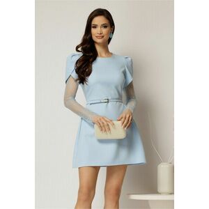 Rochie DY Fashion scurta bleu cu maneci din dantela si curea in talie imagine
