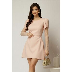 Rochie DY Fashion scurta roz cu maneci din dantela si curea in talie imagine