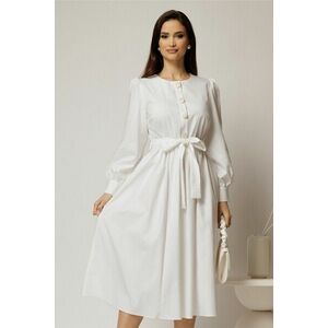 Rochie DY Fashion midi alba din bumbac cu nasturi pe bust si cordon in talie imagine
