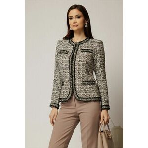 Jacheta DY Fashion din tweed alb negru cu pasmanterie in contrast imagine