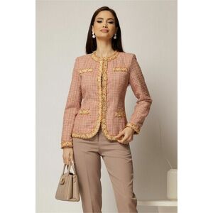 Jacheta DY Fashion din tweed roz somon cu pasmanterie in contrast imagine