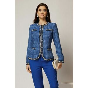 Jacheta DY Fashion din tweed albastru cu pasmanterie in contrast imagine