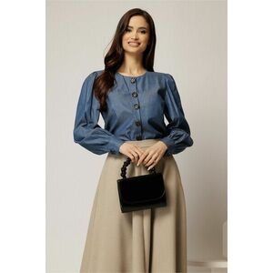 Bluza DY Fashion bleumarin din bumbac cu maneci lungi si nasturi eleganti imagine