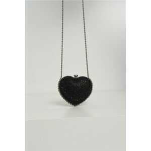 Geanta eleganta din strasuri neagra in forma de inima imagine