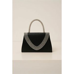 Geanta mica neagra cu strasuri argintii si maner rotund imagine