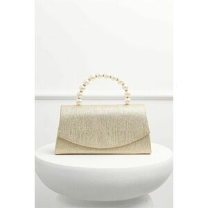 Clutch elegant auriu cu glitter si maner din perle imagine
