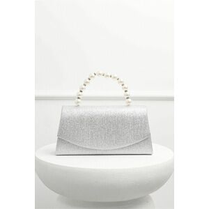 Clutch elegant argintiu cu glitter si maner din perle imagine