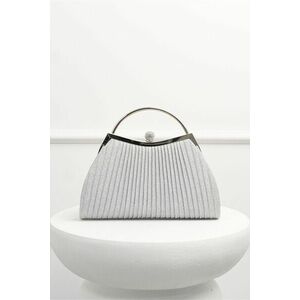 Clutch elegant din lurex argintiu cu maner metalic rotund imagine