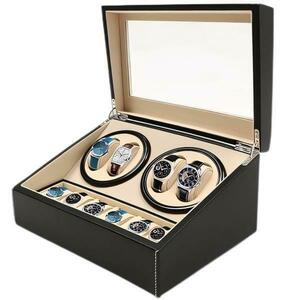 Cutie intors ceasuri automatice, Luxury 4+6, Ava-Stars ®, Interior catifea, Exterior Piele, Negru imagine