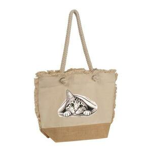 Geanta de plaja cu ciucuri, Piksel, din bumbac si baza de iuta, 48x38 cm, M3 imagine