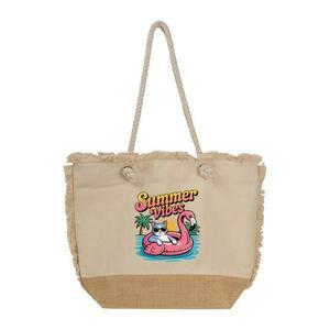 Geanta de plaja cu ciucuri, Piksel, din bumbac si baza de iuta, 48x38 cm, M2 imagine