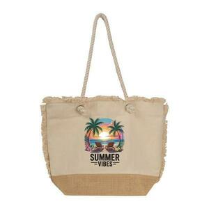 Geanta de plaja cu ciucuri, Piksel, din bumbac si baza de iuta, 48x38 cm, M1 imagine