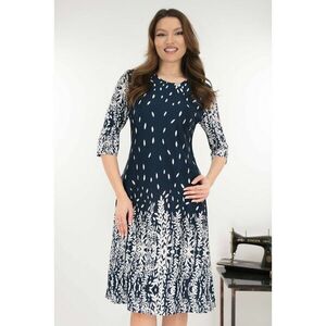 Rochie evazata bleumarin cu imprimeu floral la tiv imagine