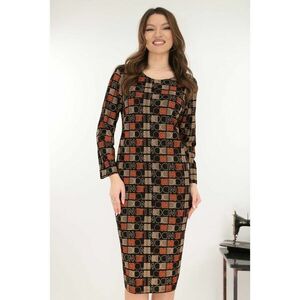 Rochie dreapta neagra cu print geometric caramiziu imagine