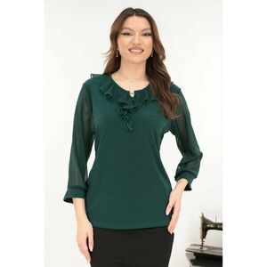 Bluza eleganta verde-smarald cu volanase la decolteu imagine