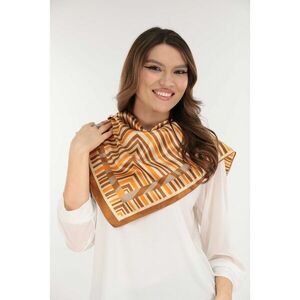 Esarfa patrata din matase satinata cu print cu dungi bej-orange imagine