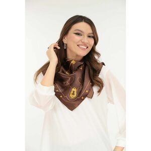 Esarfa patrata din matase satinata maro cu print abstract galben imagine